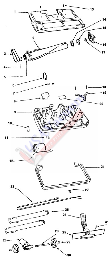 Eureka 3865 Rally Canister Vacuum Cleaner Parts List & Schematic