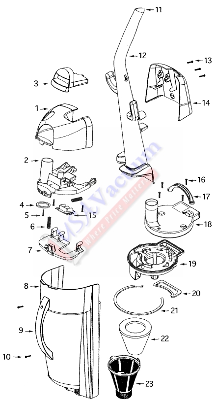 Eureka 4654 Victory Upright Vacuum Cleaner Parts List & Schematic