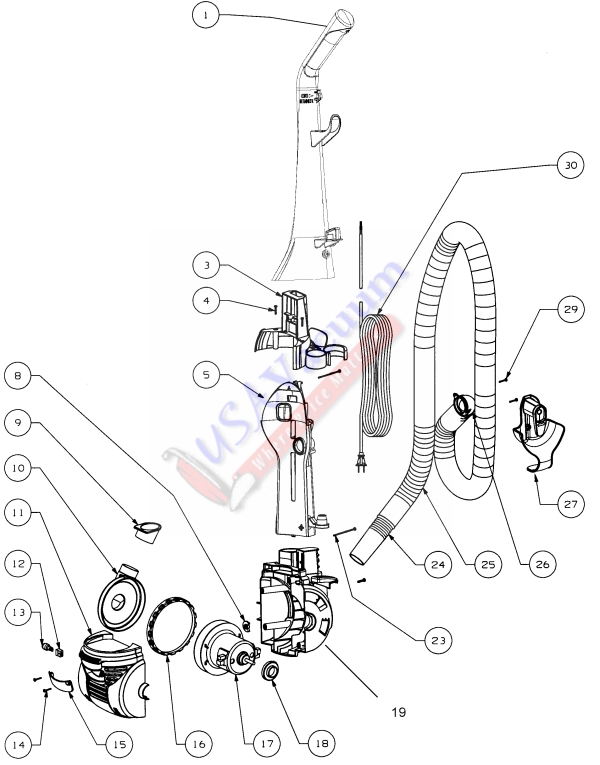 Eureka 4703 Bagless Upright Vacuum Parts List & Schematic
