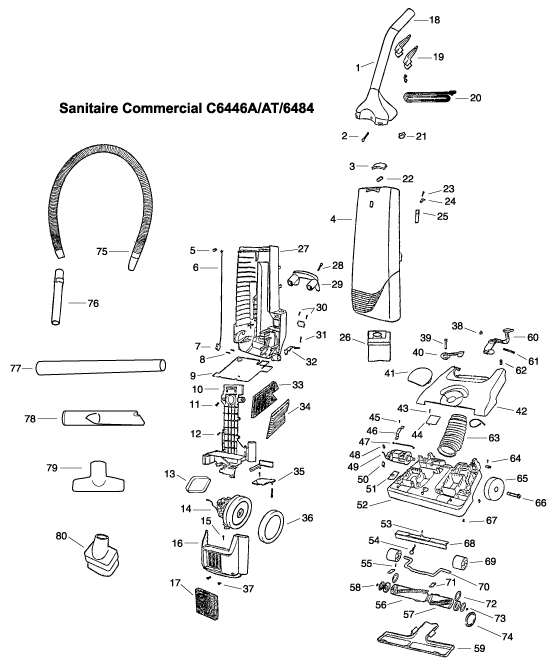 Sanitaire C6484 Commercial Upright Vacuum Cleaner Parts List & Schematic