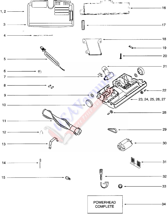 Eureka 6996 Oxygen Canister Vacuum Cleaner Parts List & Schematic