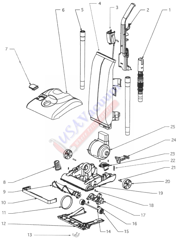 Eureka 7822 Direct Air Upright Vacuum Parts List & Schematic