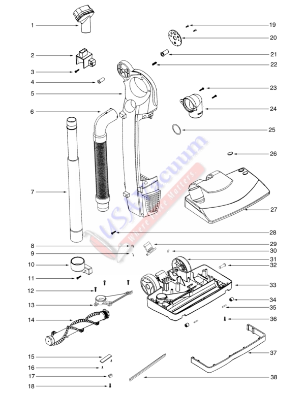 Eureka 790A Mini Bagless Upright Vacuum Parts List & Schematic