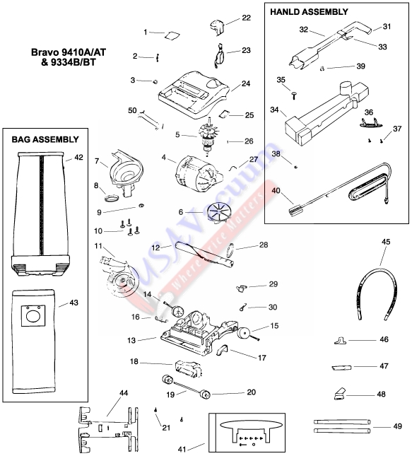 Eureka 9334 Upright Vacuum Cleaning Parts List & Schematic