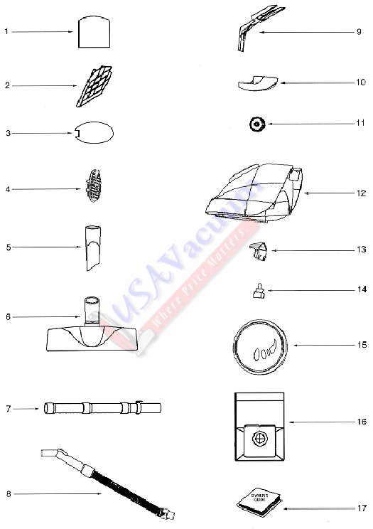 Eureka 965 Mini Mite Canister Vacuum Cleaner Parts List & Schematic
