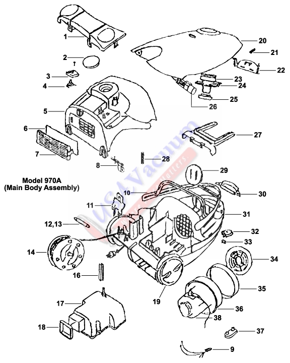 Eureka 970 Mini Canister Vacuum Cleaner Parts List & Schematic