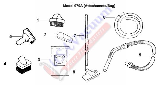 Eureka 970 Mini Canister Vacuum Cleaner Parts List & Schematic