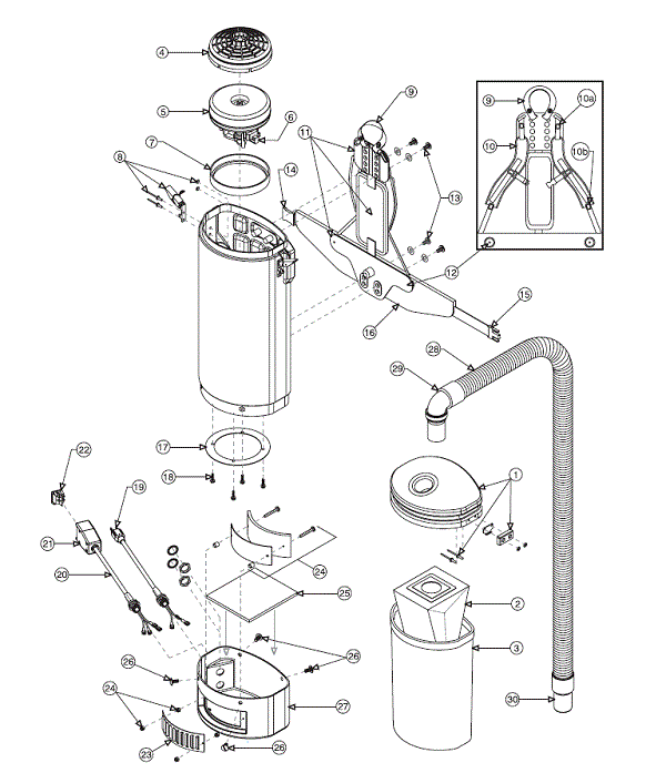 ProTeam Everest 10 Qt. Backpack Vacuum Parts List ... pro team vacuum wiring diagram 