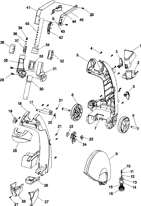 Hoover F5515 SteamVac Spot Upright Extractor Parts List & Schematic