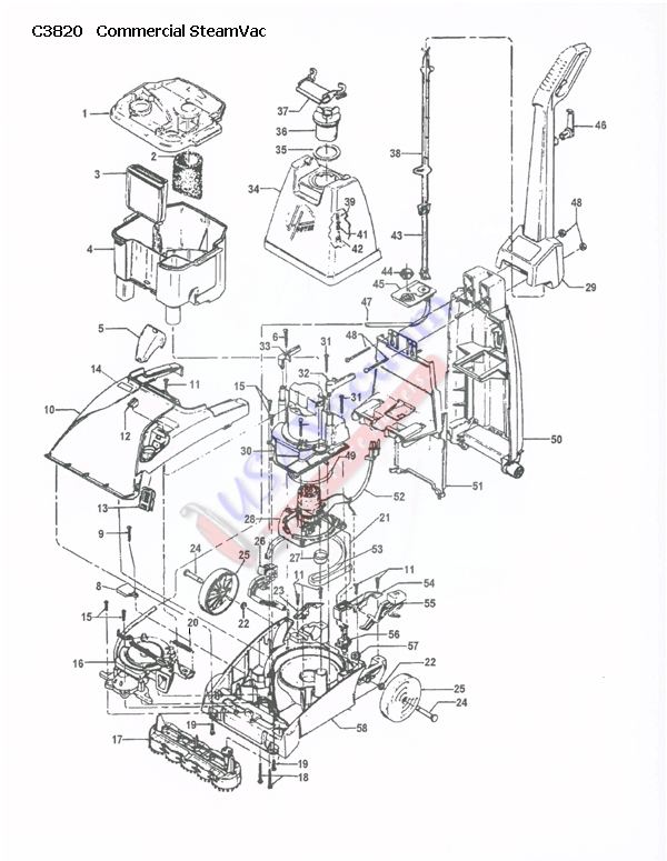 Hoover C3820 SteamVac Spotter Carpet Washer Parts List & Schematic, Hoover Model C3820 Parts List & Schematic