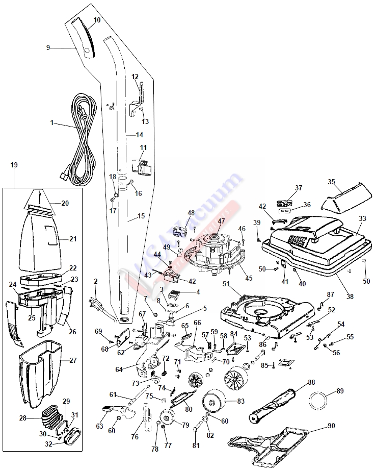 Hoover EH50500 Industrial Heavy Duty Upright Vacuum Parts List & Schematic