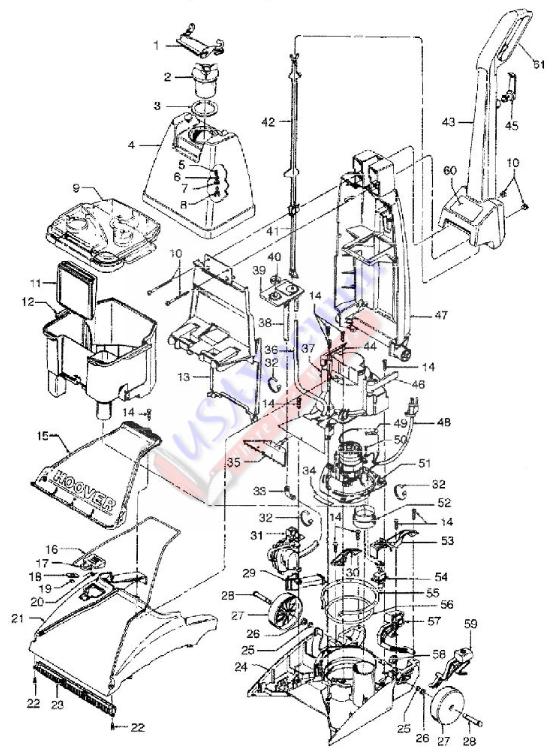 Hoover F5835 SteamVac Upright Extractor Parts List & Schematic