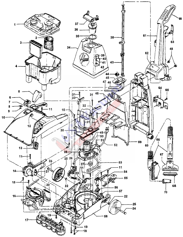 Hoover F5860 SteamVac Upright Extractor Parts List & Schematic