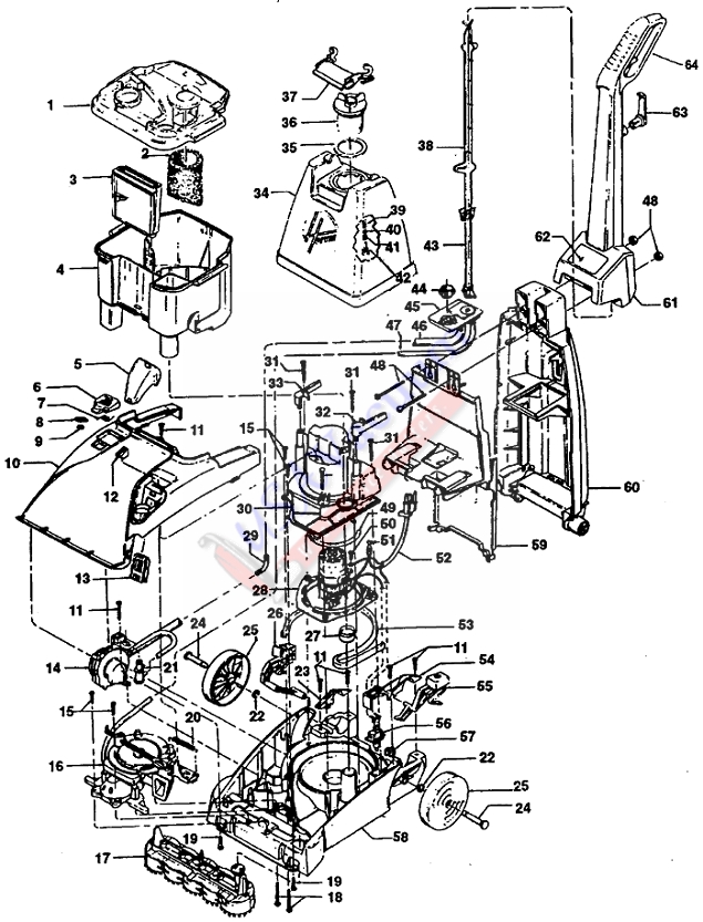 Hoover F5855 SteamVac Upright Extractor Parts List & Schematic
