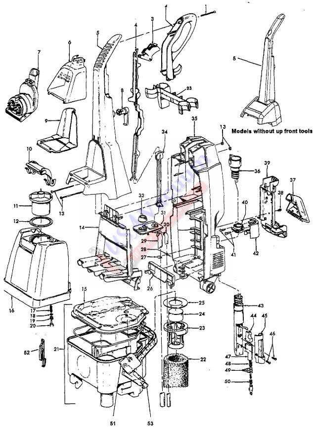 Hoover F5887 SteamVac Upright Extractor Parts List & Schematic