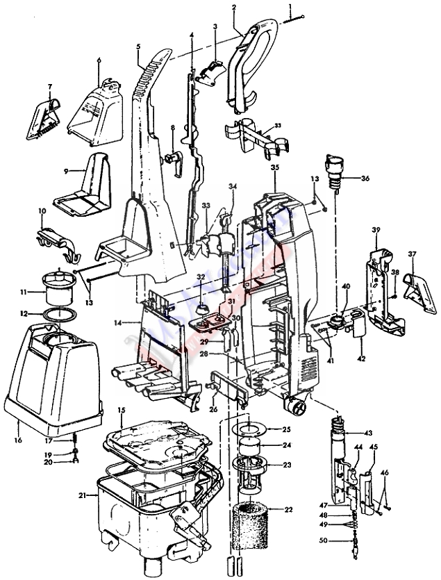 Hoover F5870 SteamVac Upright Extractor Parts List & Schematic