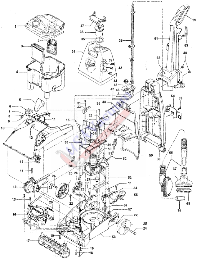 Hoover F5906 SteamVac SpinScrub Upright Extractor Parts List & Schematic