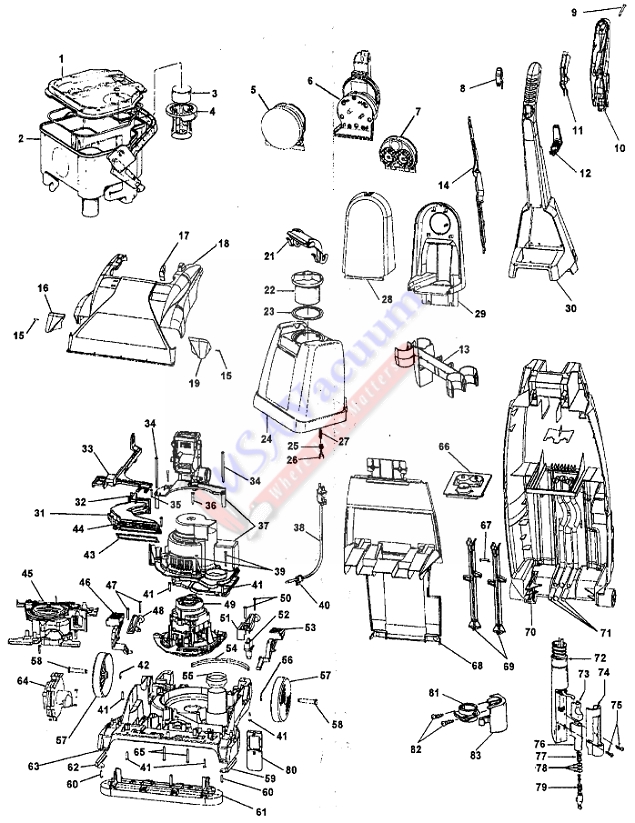 Hoover F6021 SteamVac WidePath TurboPOWER 7200 Upright Extractor Parts List & Schematic