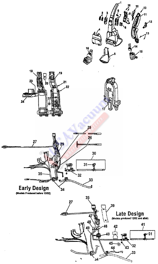 Hoover F7225 SteamVac V2 Upright Extractor Parts List & Schematic