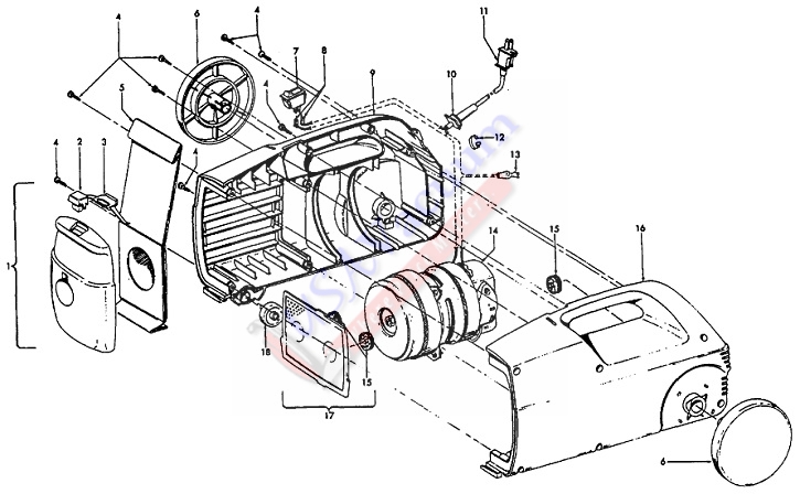 Hoover S1221 Sprint / Hornet Canister Vacuum Parts List & Schematic