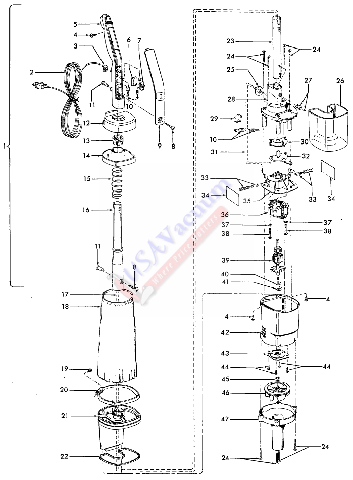 Hoover S2095 Quik-Broom II Vacuum Cleaner Parts List & Schematic