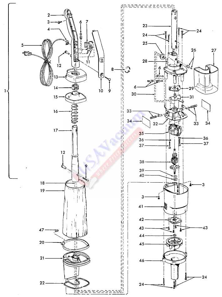 Hoover S2135 Quik-Broom II Vacuum Cleaner Parts List & Schematic