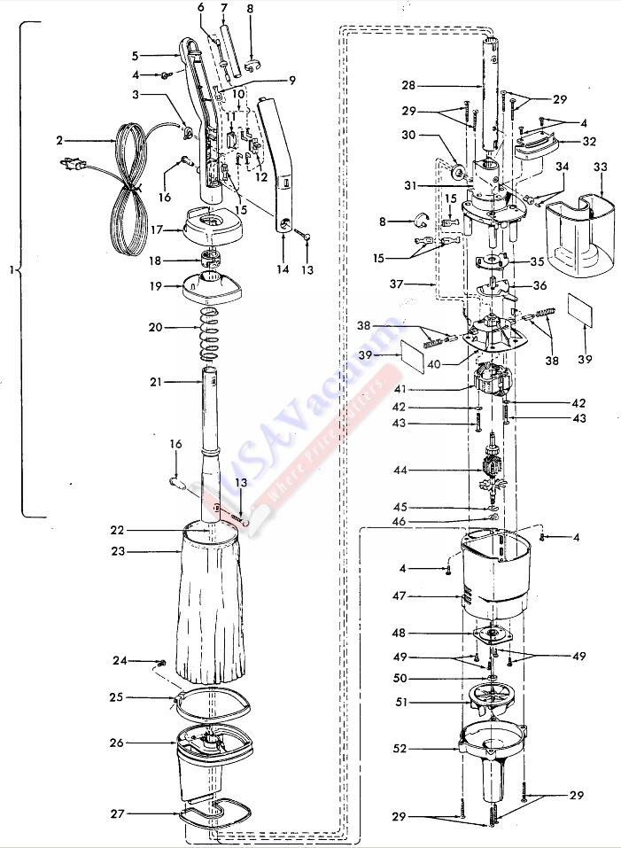 Hoover S2099 Quik-Broom II Vacuum Cleaner Parts List & Schematic
