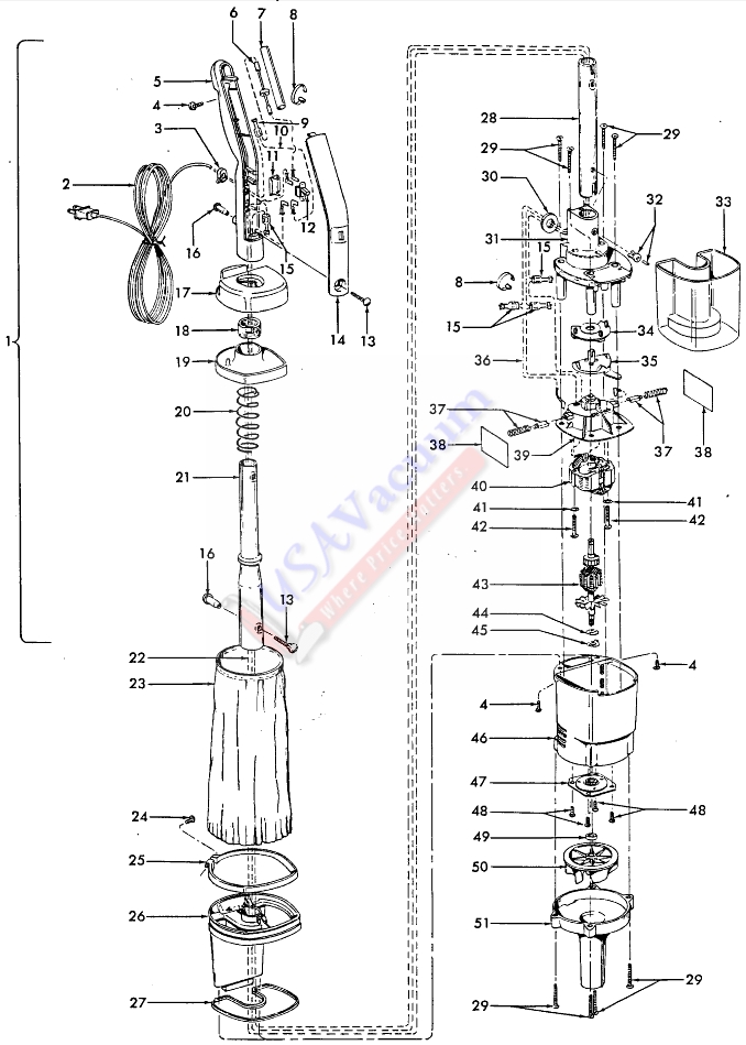 Hoover S2131 Quik-Broom II Vacuum Cleaner Parts List & Schematic