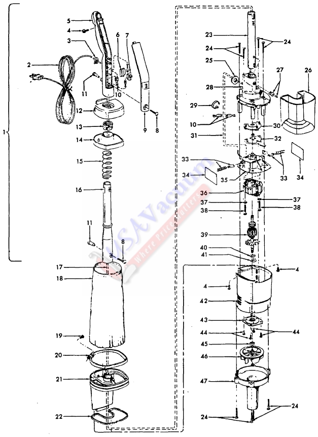 Hoover S2149 Quik-Broom II Vacuum Cleaner Parts List & Schematic