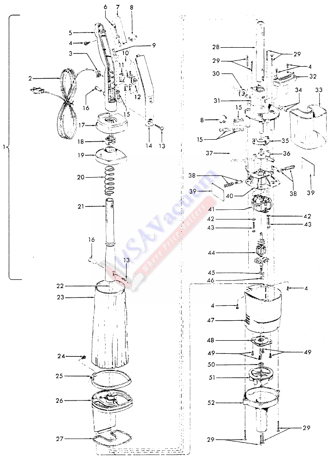 Hoover S2155 Quik-Broom II Vacuum Cleaner Parts List & Schematic