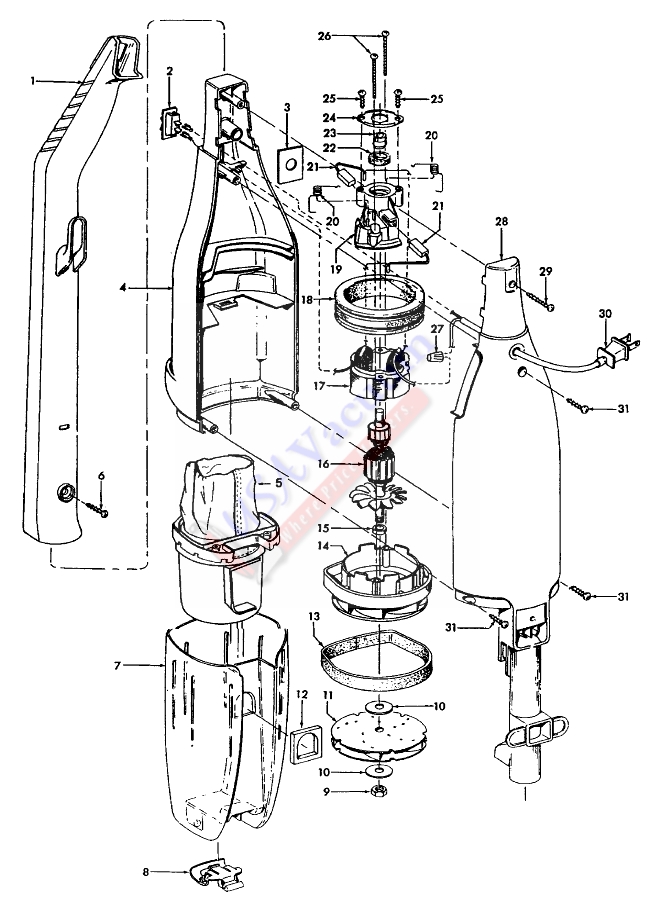 Hoover S2505 Sprint Vacuum Cleaner Parts List & Schematic