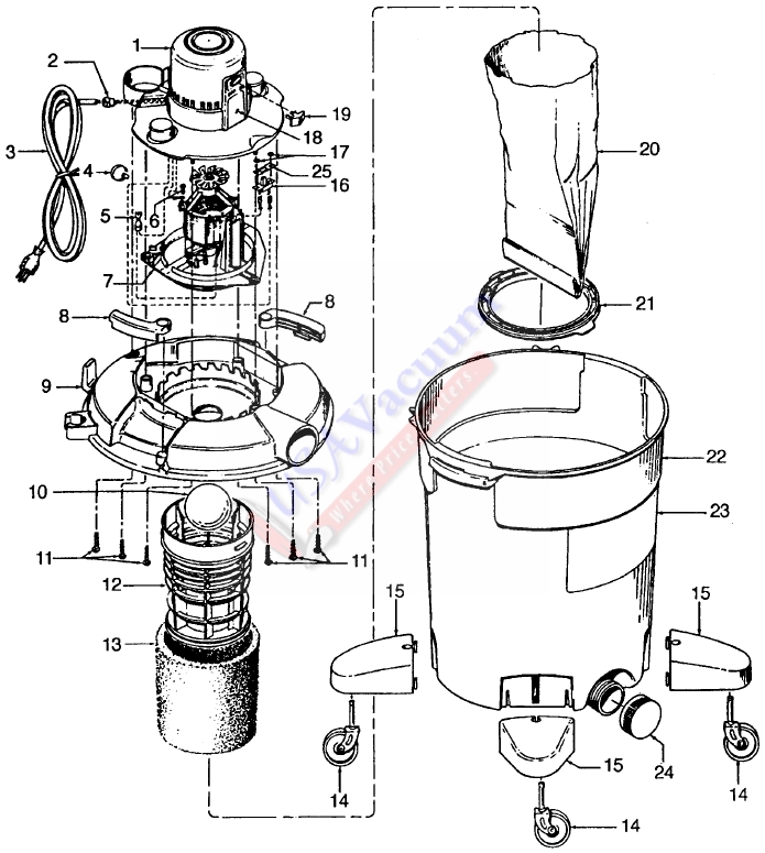 Hoover S6547 Wet / Dry Vacuum Cleaner Parts List & Schematic
