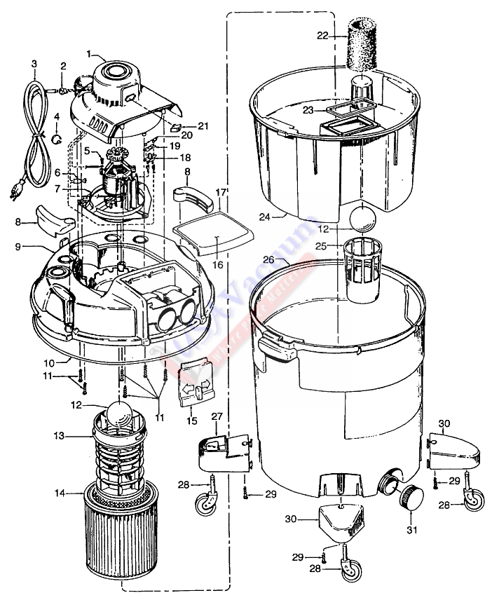 Hoover S6631 Wet / Dry Vacuum Cleaner Parts List & Schematic