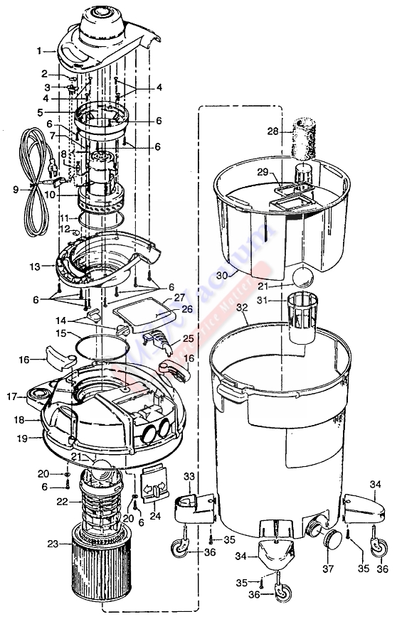 Hoover S6760 Wet / Dry Vacuum Cleaner Parts List & Schematic