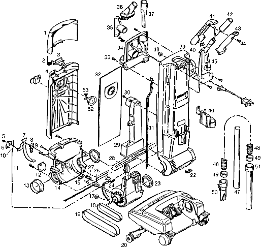 Hoover U6311, U6317, U6318, U6319, U6321, U6323, U6329 Powerdrive, Turbodrive, Autodrive Upright Vacuum Parts List & Schematic