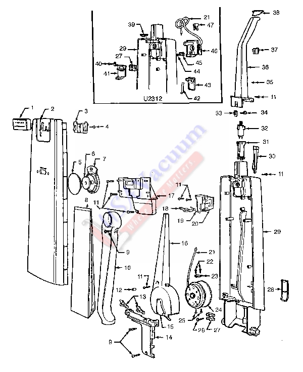 Hoover U2312 Upright Vacuum Parts List & Schematic