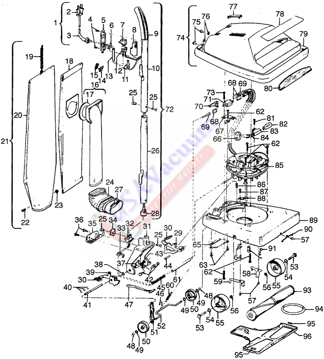 Hoover U4307 Convertible Upright Vacuum Parts List & Schematic