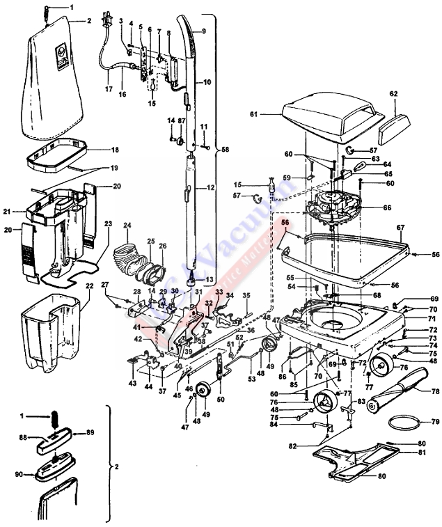 Hoover U4391 Convertible Upright Vacuum Parts List & Schematic