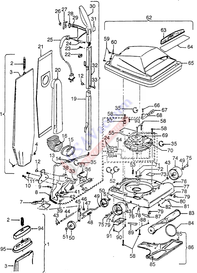 Hoover U4497 Convertible Upright Vacuum Parts List & Schematic
