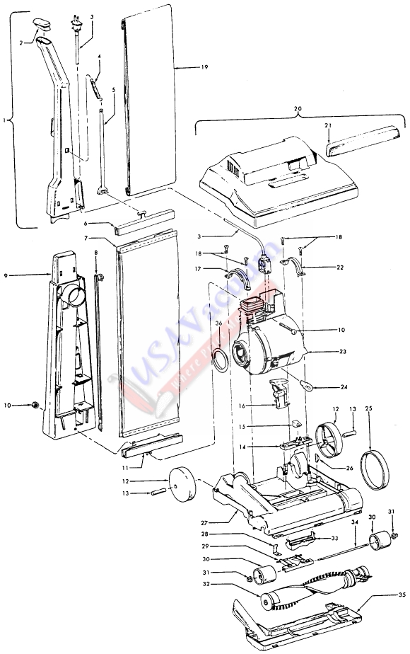 Hoover U4459 Elite Upright Vacuum Parts List & Schematic