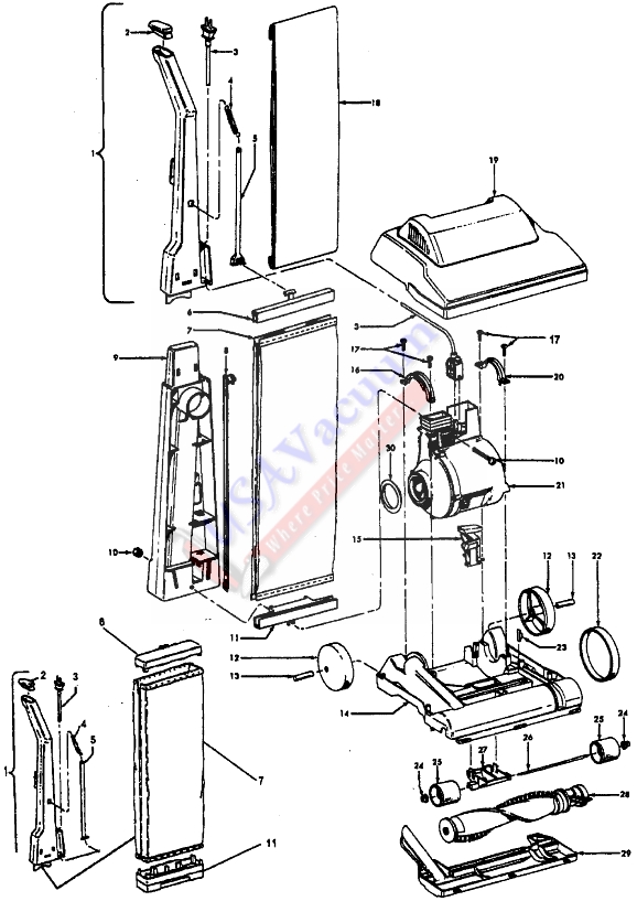 Hoover U4245 Elite Upright Vacuum Parts List & Schematic
