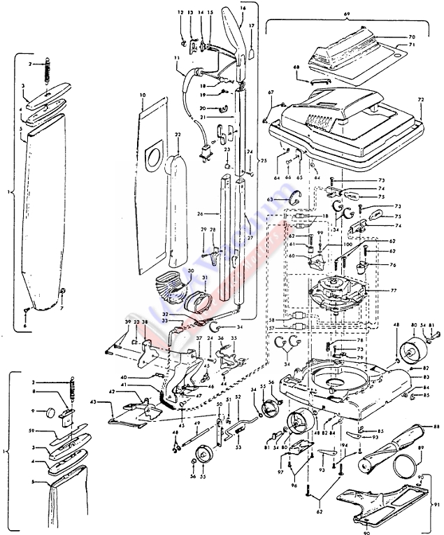 Hoover U4721 Convertible Upright Vacuum Parts List & Schematic 