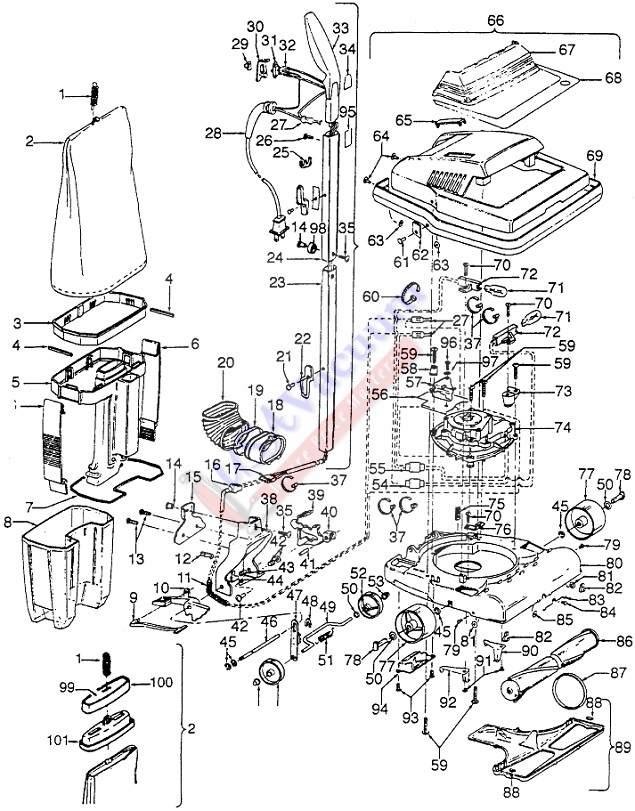 Hoover U4383 Convertible Upright Vacuum Parts List & Schematic 
