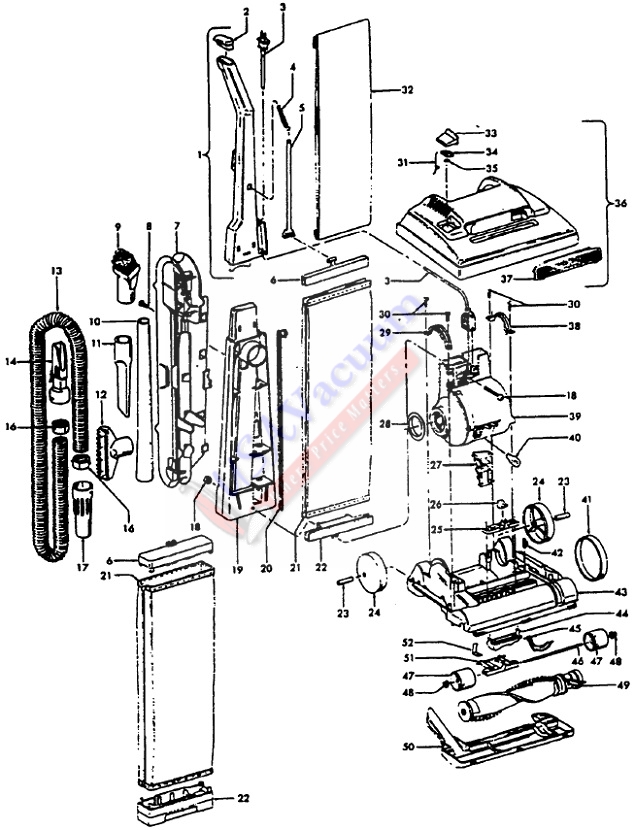 Hoover U4535 Convertible Upright Vacuum Parts List & Schematic