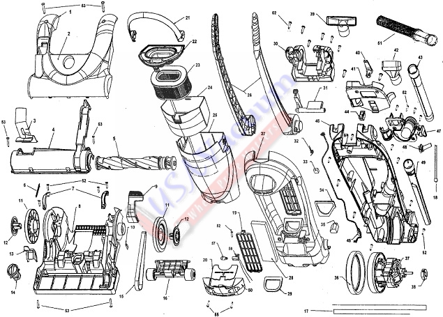 Hoover U5171, U5173, U5174, U5175, U5177 Bagless Upright Vacuum Cleaner Parts List & Schematic