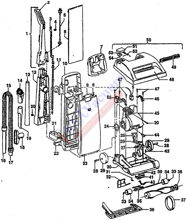 Hoover U5209 Dimension Upright Vacuum Parts List & Schematic