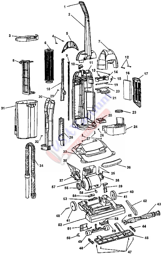 Hoover U5280, U5288, U5294, U5296 WindTunnel Bagless Upright Vacuum Parts List & Schematic