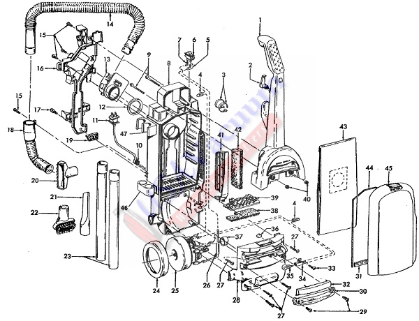 Hoover U5395 WindTunnel Upright Vacuum Cleaner Parts List & Schematic