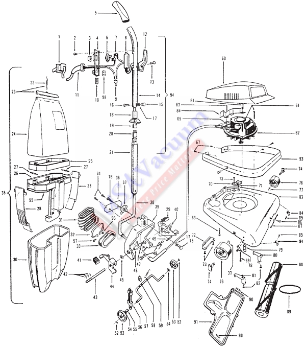Hoover U7063 Commercial Upright Cleaner Parts List & Schematic