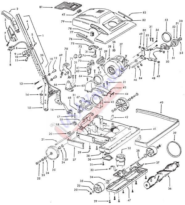 Hoover U7071 Conquest Upright Cleaner Parts List & Schematic